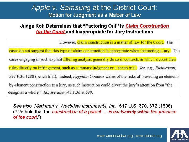 Apple v. Samsung at the District Court: Motion for Judgment as a Matter of