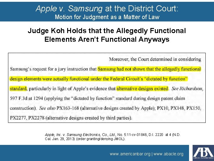 Apple v. Samsung at the District Court: Motion for Judgment as a Matter of