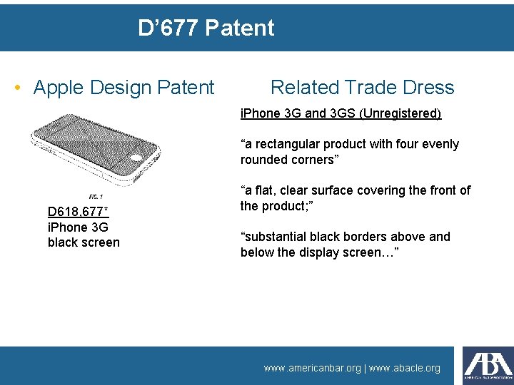 D’ 677 Patent • Apple Design Patent Related Trade Dress i. Phone 3 G