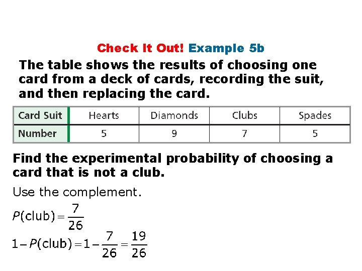 Check It Out! Example 5 b The table shows the results of choosing one