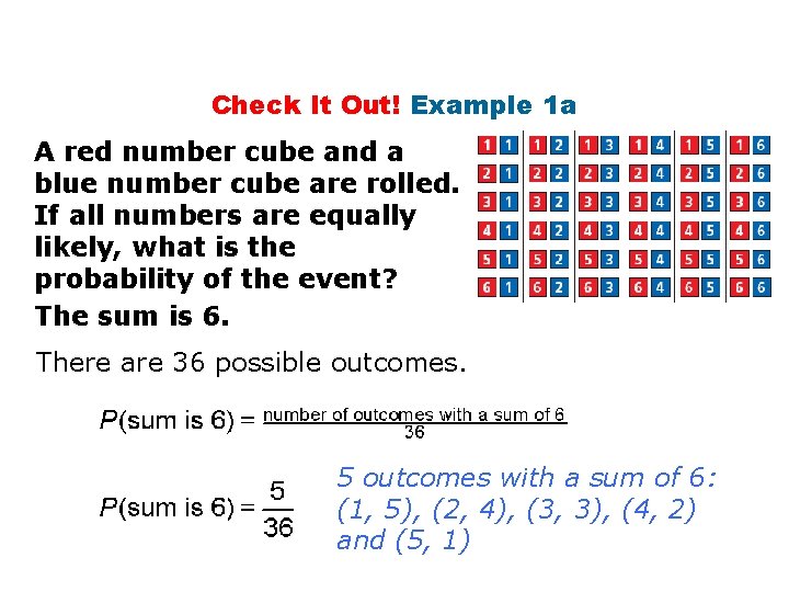 Check It Out! Example 1 a A red number cube and a blue number
