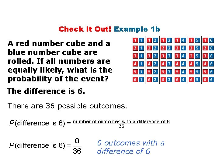 Check It Out! Example 1 b A red number cube and a blue number