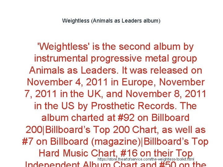 Weightless (Animals as Leaders album) 'Weightless' is the second album by instrumental progressive metal