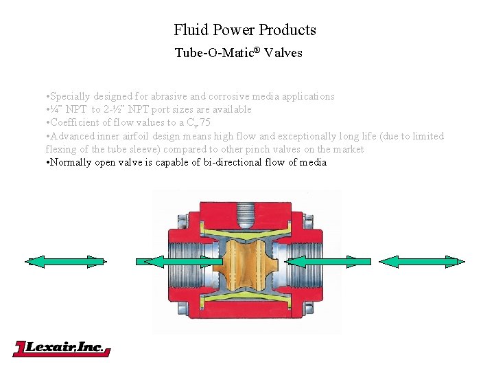 Fluid Power Products Tube-O-Matic® Valves • Specially designed for abrasive and corrosive media applications