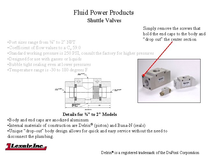 Fluid Power Products Shuttle Valves Simply remove the screws that hold the end caps