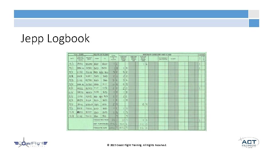 Jepp Logbook © 2015 Coast Flight Training. All Rights Reserved. 