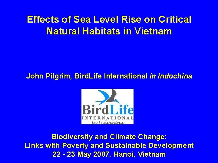 Effects of Sea Level Rise on Critical Natural Habitats in Vietnam John Pilgrim, Bird.