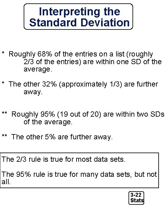 Interpreting the Standard Deviation * Roughly 68% of the entries on a list (roughly