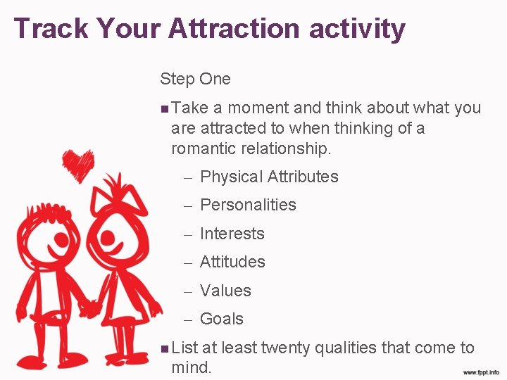 Track Your Attraction activity Step One Take a moment and think about what you
