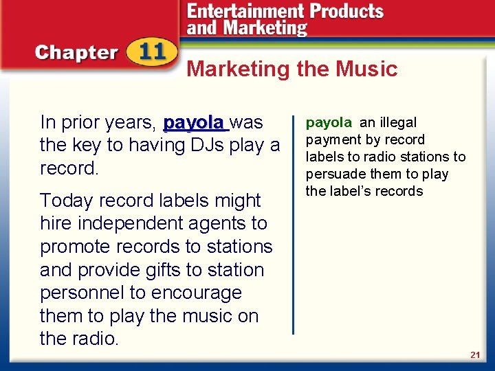 Marketing the Music In prior years, payola was payola the key to having DJs
