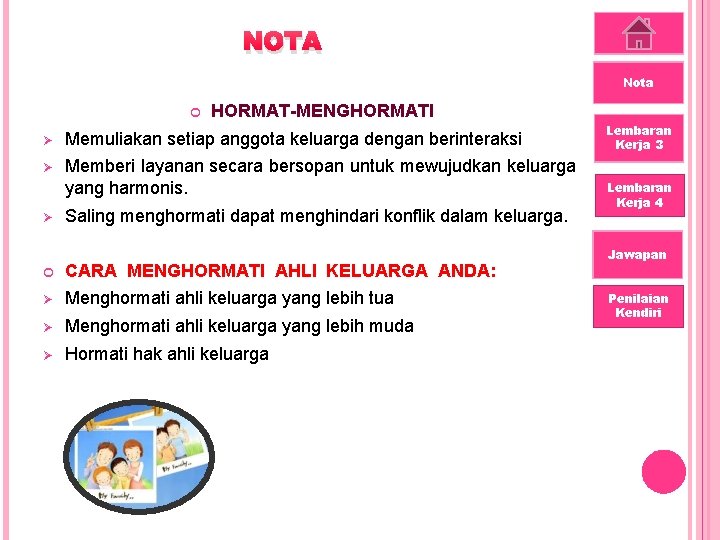 NOTA Nota HORMAT-MENGHORMATI Ø Memuliakan setiap anggota keluarga dengan berinteraksi Ø Memberi layanan secara