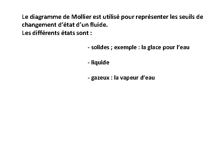 Le diagramme de Mollier est utilisé pour représenter les seuils de changement d’état d’un