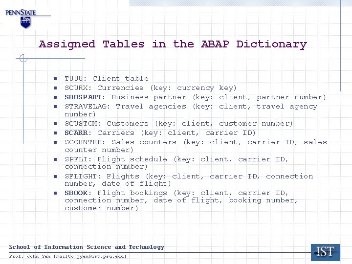Assigned Tables in the ABAP Dictionary n n n n n T 000: Client