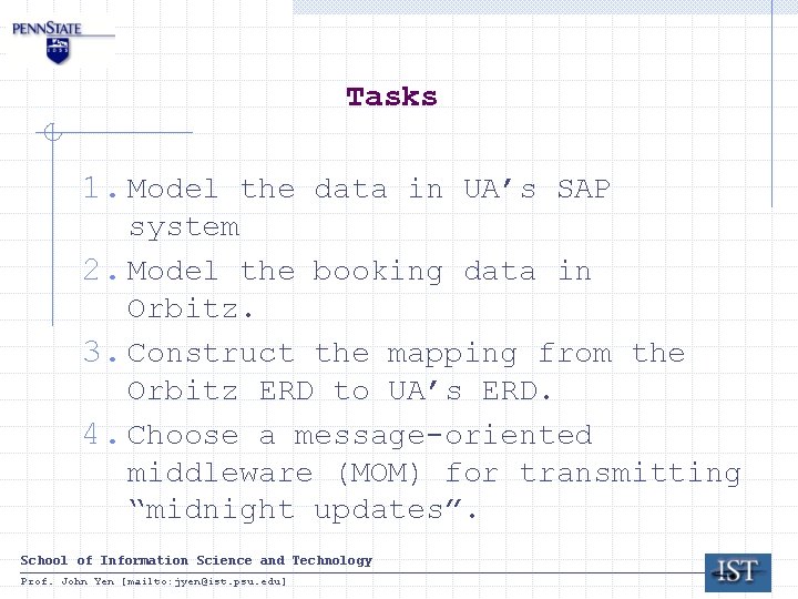 Tasks 1. Model the data in UA’s SAP system 2. Model the booking data