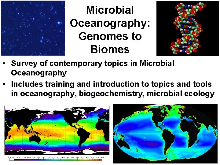 Microbial Oceanography: Genomes to Biomes • Survey of contemporary topics in Microbial Oceanography •