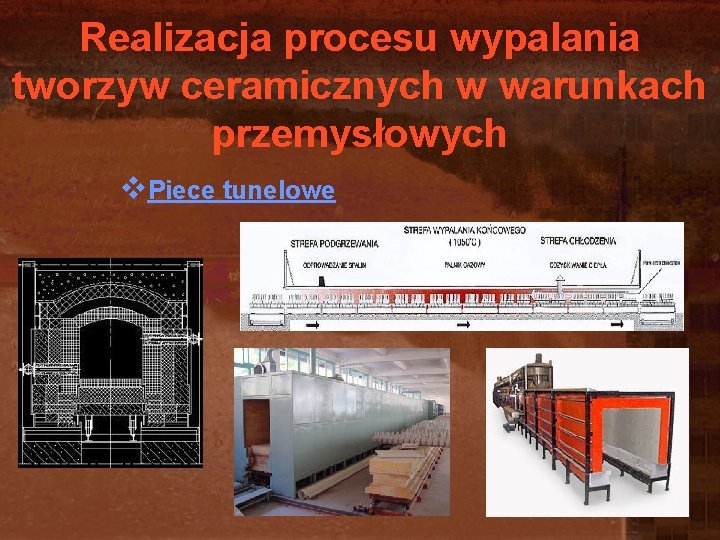 Realizacja procesu wypalania tworzyw ceramicznych w warunkach przemysłowych v. Piece tunelowe Realizacja procesu wypalania tworzyw ceramicznych w warunkach przemysłowych v. Piece tunelowe