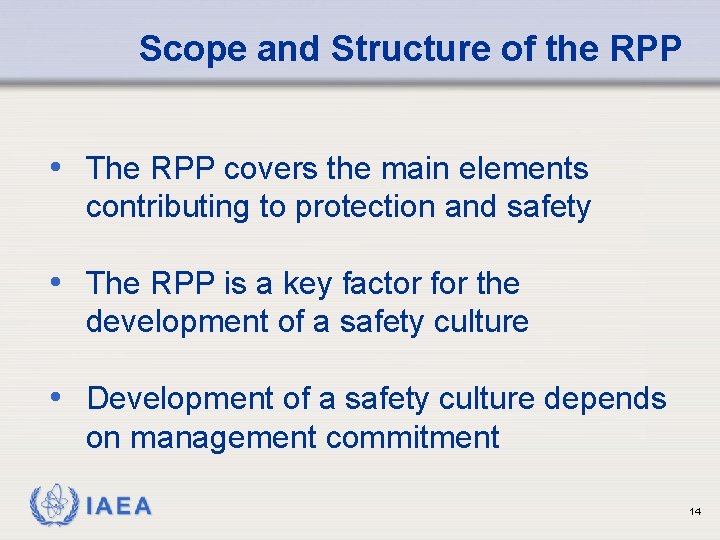 Scope and Structure of the RPP • The RPP covers the main elements contributing