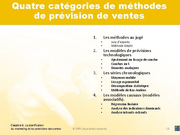 Quatre catégories de méthodes de prévision de ventes 1. • • 2. • •