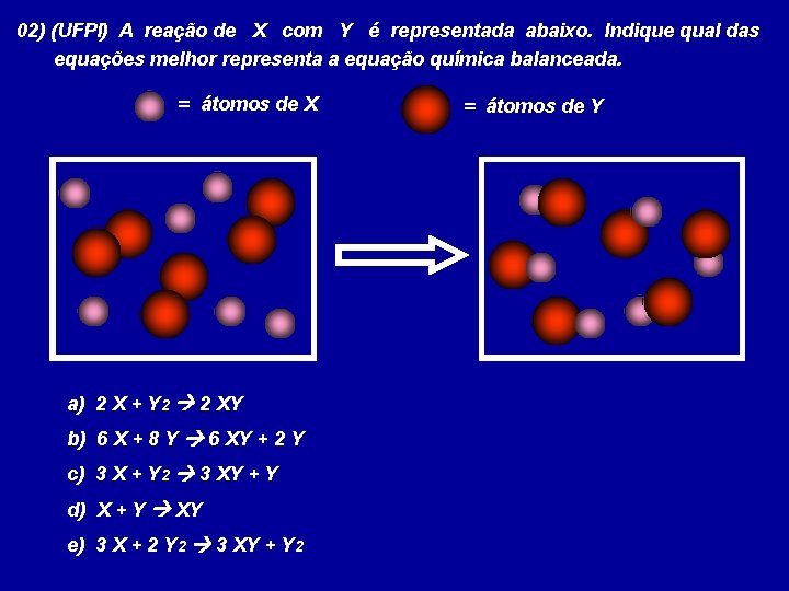 02) (UFPI) A reação de X com Y é representada abaixo. Indique qual das