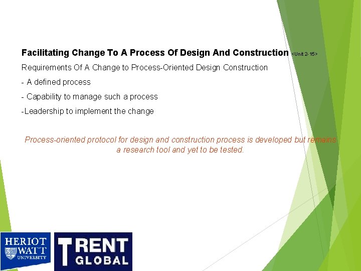 Facilitating Change To A Process Of Design And Construction <Unit 2 -15> Requirements Of Facilitating Change To A Process Of Design And Construction <Unit 2 -15> Requirements Of