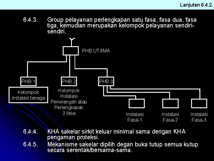 Lanjutan 6. 4. 2. 6. 4. 3. Group pelayanan perlengkapan satu fasa, fasa dua,