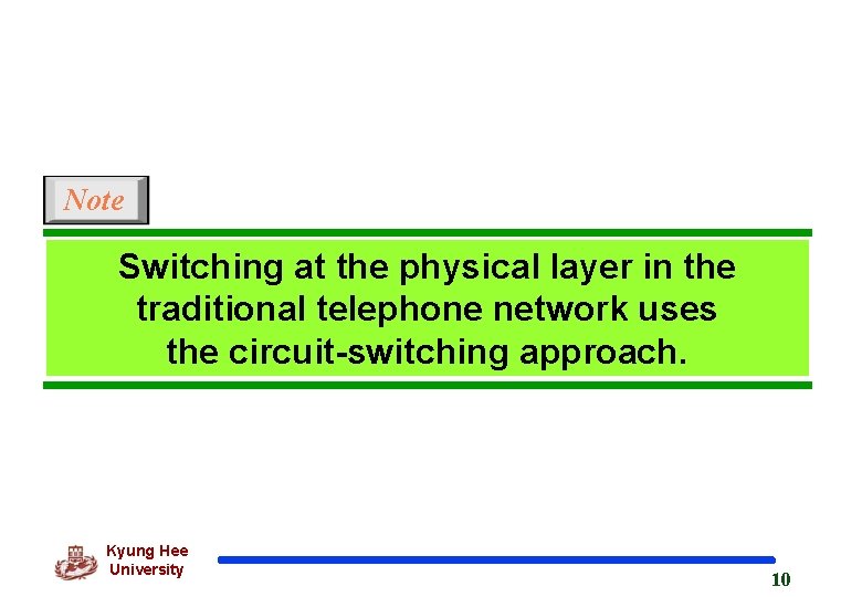 Note Switching at the physical layer in the traditional telephone network uses the circuit-switching