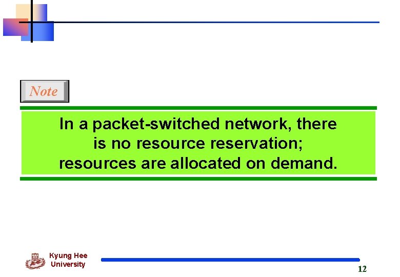 Note In a packet-switched network, there is no resource reservation; resources are allocated on