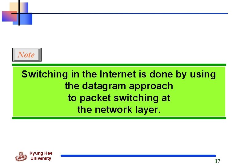 Note Switching in the Internet is done by using the datagram approach to packet