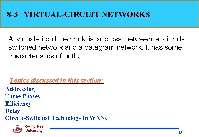 8 -3 VIRTUAL-CIRCUIT NETWORKS A virtual-circuit network is a cross between a circuitswitched network