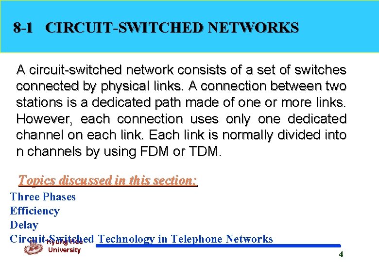 8 -1 CIRCUIT-SWITCHED NETWORKS A circuit-switched network consists of a set of switches connected