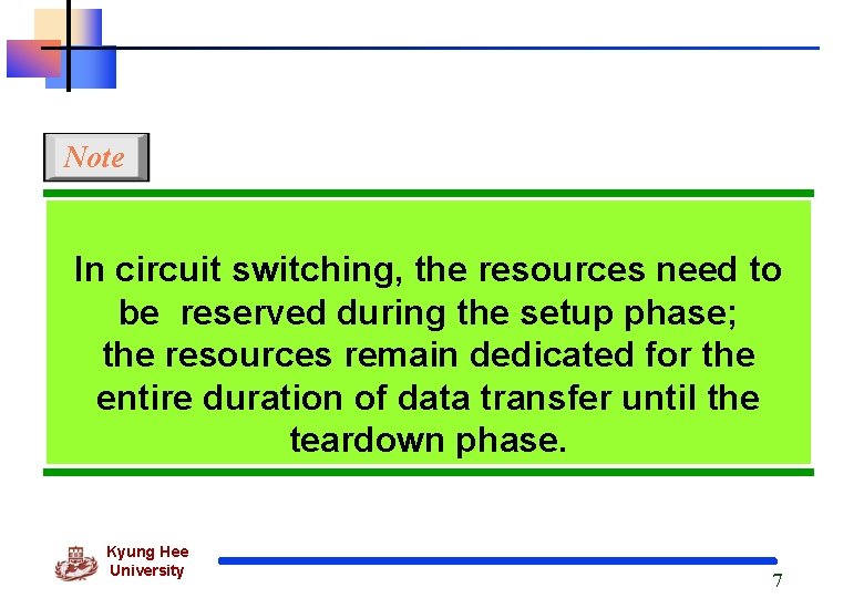 Note In circuit switching, the resources need to be reserved during the setup phase;