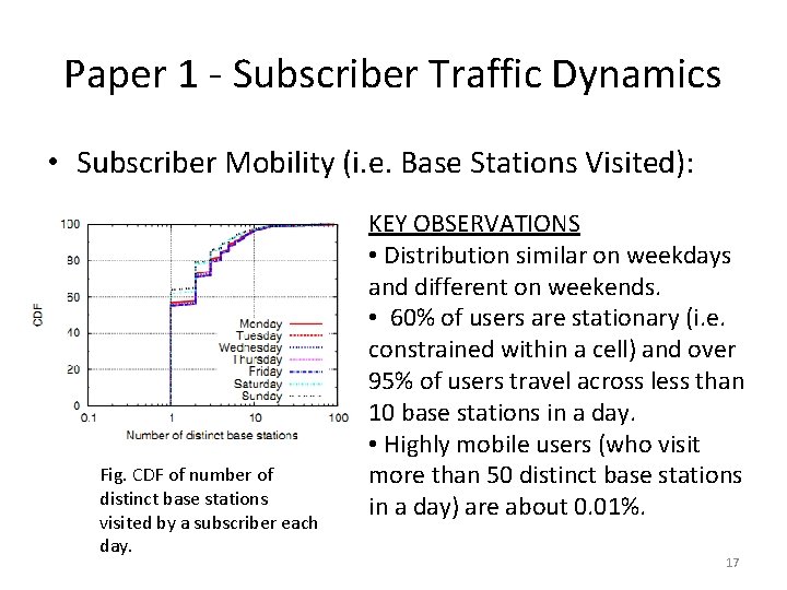 Paper 1 - Subscriber Traffic Dynamics • Subscriber Mobility (i. e. Base Stations Visited):