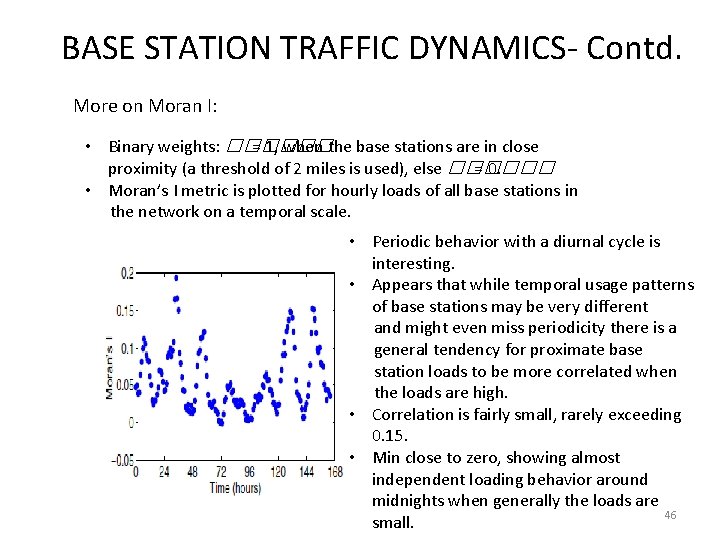 BASE STATION TRAFFIC DYNAMICS- Contd. More on Moran I: • Binary weights: ������ =