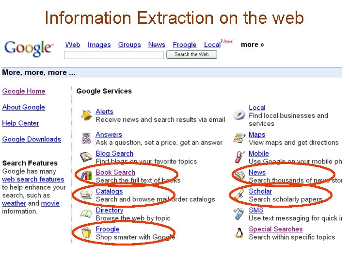 Information Extraction on the web 