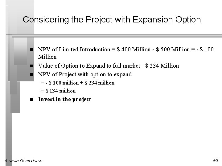 Considering the Project with Expansion Option NPV of Limited Introduction = $ 400 Million