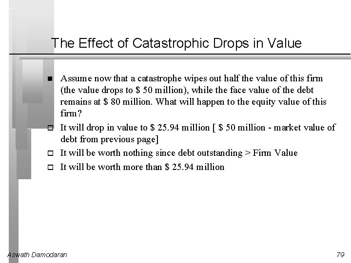 The Effect of Catastrophic Drops in Value o o o Assume now that a