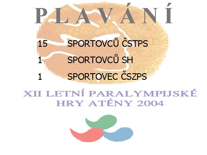 PLAVÁNÍ 15 SPORTOVCŮ ČSTPS 1 SPORTOVCŮ SH 1 SPORTOVEC ČSZPS 