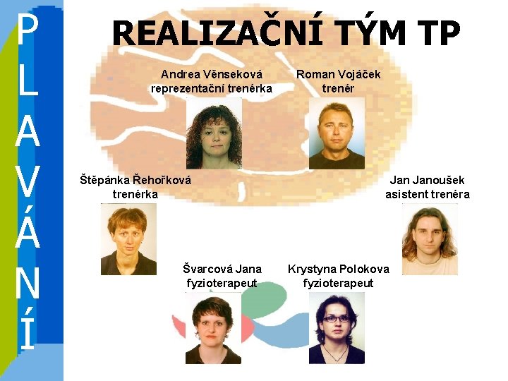 P L A V Á N Í REALIZAČNÍ TÝM TP Andrea Věnseková reprezentační trenérka