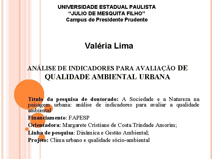 UNIVERSIDADE ESTADUAL PAULISTA “JULIO DE MESQUITA FILHO” Campus de Presidente Prudente Valéria Lima ANÁLISE