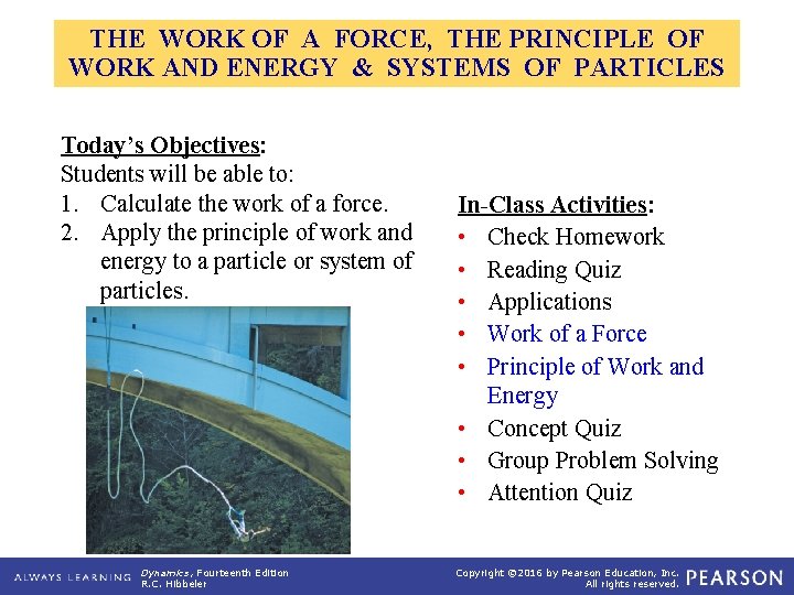 THE WORK OF A FORCE, THE PRINCIPLE OF WORK AND ENERGY & SYSTEMS OF