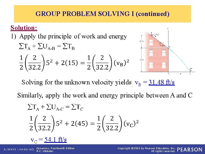 GROUP PROBLEM SOLVING I (continued) Solution: C C Solving for the unknown velocity yields