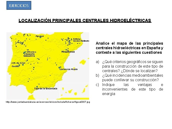 EJERCICIOS LOCALIZACIÓN PRINCIPALES CENTRALES HIDROELÉCTRICAS Analice el mapa de las principales centrales hidroeléctricas en