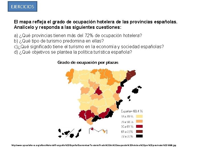 EJERCICIOS El mapa refleja el grado de ocupación hotelera de las provincias españolas. Analícelo