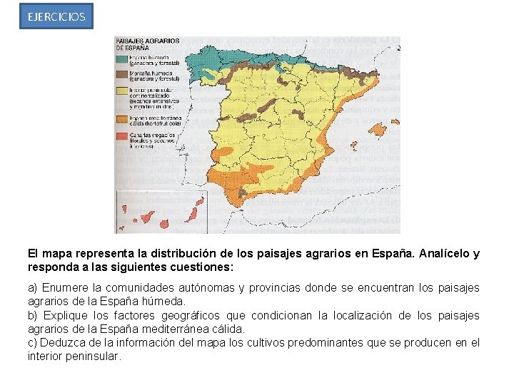 EJERCICIOS El mapa representa la distribución de los paisajes agrarios en España. Analícelo y