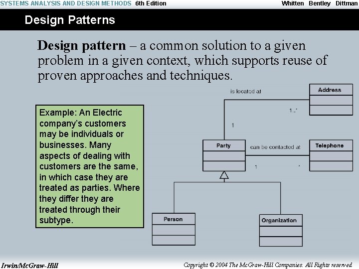 SYSTEMS ANALYSIS AND DESIGN METHODS 6 th Edition Whitten Bentley Dittman Design Patterns Design