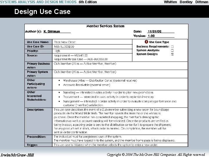 SYSTEMS ANALYSIS AND DESIGN METHODS 6 th Edition Whitten Bentley Dittman Design Use Case