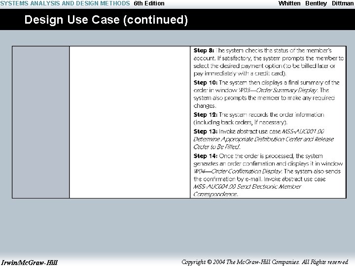 SYSTEMS ANALYSIS AND DESIGN METHODS 6 th Edition Whitten Bentley Dittman Design Use Case