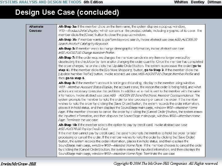 SYSTEMS ANALYSIS AND DESIGN METHODS 6 th Edition Whitten Bentley Dittman Design Use Case