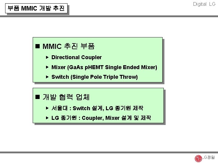 부품 MMIC 개발 추진 Digital LG n MMIC 추진 부품 ▶ Directional Coupler ▶