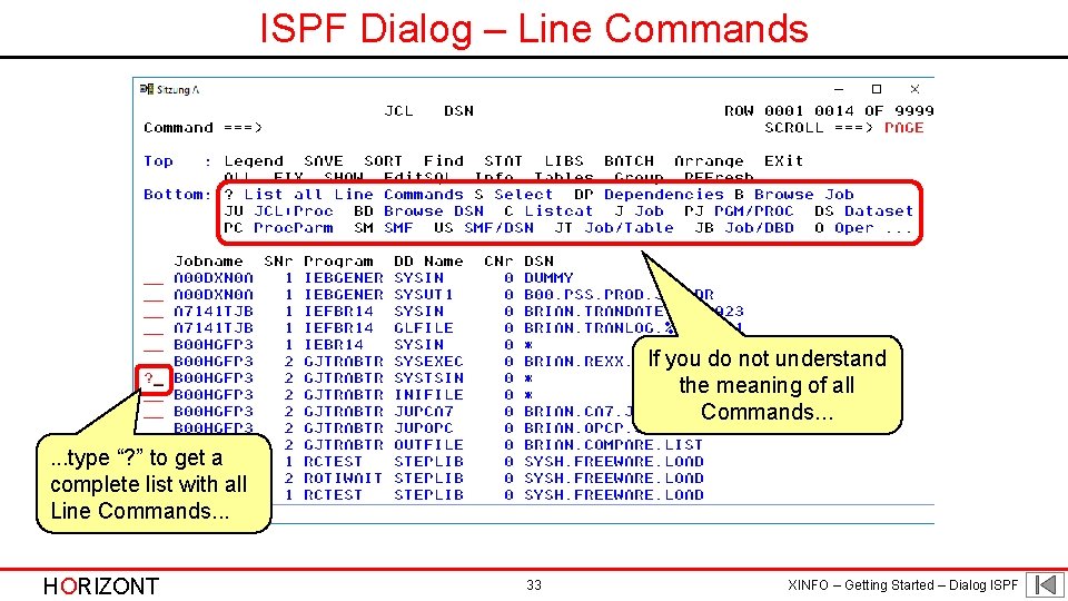 ISPF Dialog – Line Commands If you do not understand the meaning of all